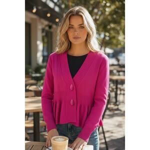Grace Karin Pink Peplum Cardigan Sweater NWT Button Front Feminine Fit Size S